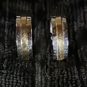 Vintage Hammered Silver-Tone/Gold-Tone Stipe Hoop Earrings